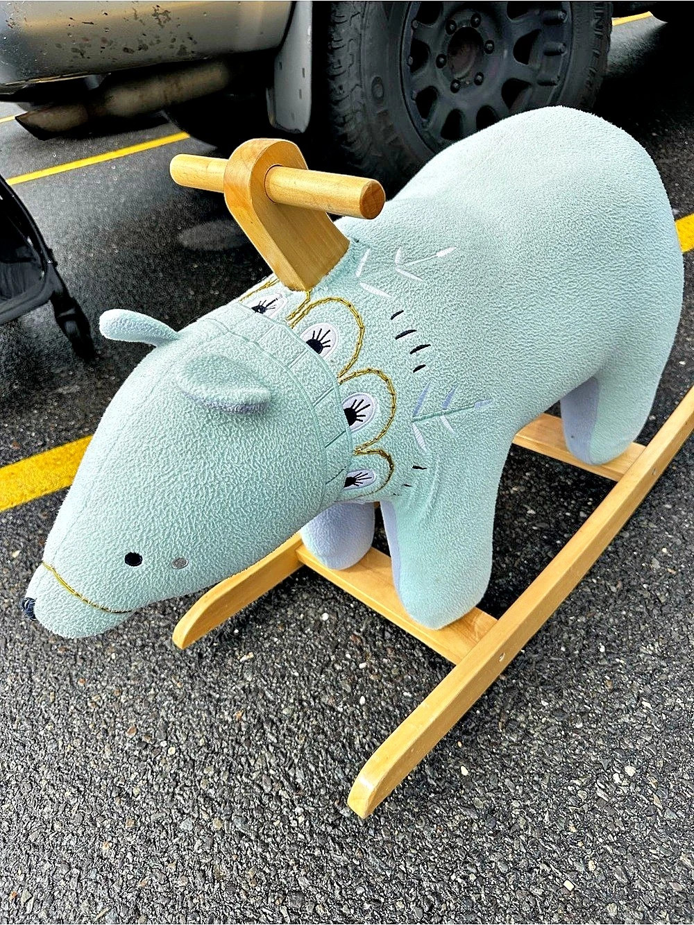 The Land of Nod Light Blue Plush Polar Bear Rocker Kids Nursery Rocking Toy